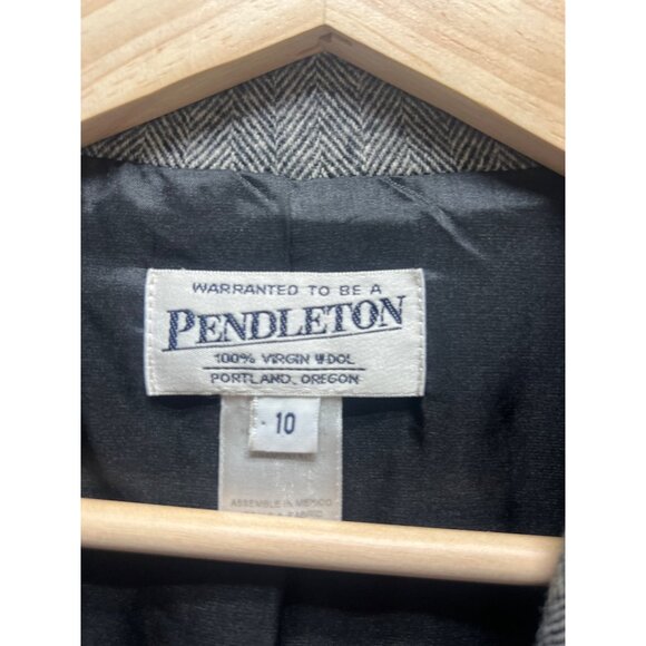 Pendleton Vintage 90's Y2K Gray Chevron Wool Black Faux Leather Trim Professiona - Picture 4 of 8